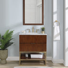 Meridian Furniture Monad 30" Genuine Marble Top, Steel And Glass Base Vanity