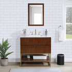 Meridian Furniture Monad 36" Genuine Marble Top, Steel And Glass Base Vanity