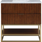 Meridian Furniture Monad 36" Genuine Marble Top, Steel And Glass Base Vanity