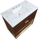 Meridian Furniture Monad 36" Genuine Marble Top, Steel And Glass Base Vanity