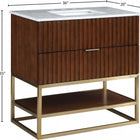 Meridian Furniture Monad 36" Genuine Marble Top, Steel And Glass Base Vanity