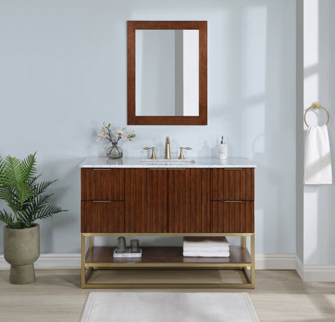 Meridian Furniture Monad 48" Genuine Marble Top, Steel And Glass Base Vanity