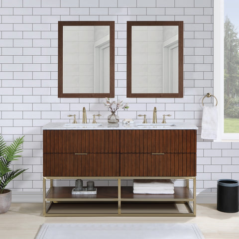 Meridian Furniture Monad 60" Genuine Marble Top, Steel And Glass Base Vanity