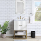 Meridian Furniture Monad 24" Genuine Marble Top, Steel And Glass Base Vanity