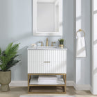 Meridian Furniture Monad 30" Genuine Marble Top, Steel And Glass Base Vanity