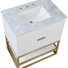 Meridian Furniture Monad 30" Genuine Marble Top, Steel And Glass Base Vanity