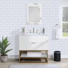 Meridian Furniture Monad 36" Genuine Marble Top, Steel And Glass Base Vanity