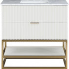 Meridian Furniture Monad 36" Genuine Marble Top, Steel And Glass Base Vanity