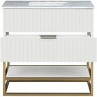 Meridian Furniture Monad 36" Genuine Marble Top, Steel And Glass Base Vanity