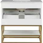 Meridian Furniture Monad 36" Genuine Marble Top, Steel And Glass Base Vanity