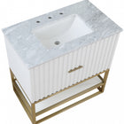 Meridian Furniture Monad 36" Genuine Marble Top, Steel And Glass Base Vanity