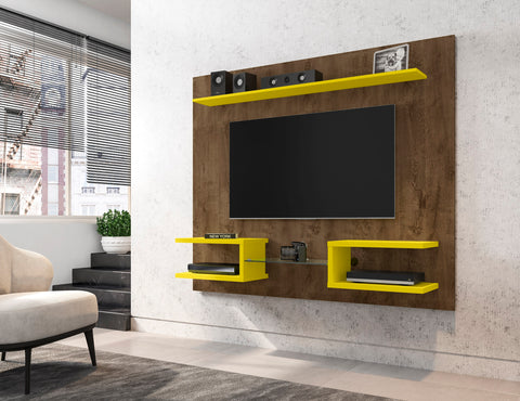 Manhattan Comfort Plaza Modern 64" TV Panel in Rustic Brown and Yellow