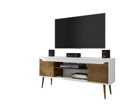 Manhattan Comfort Bradley Mid-Century Modern 63" TV Stand in Rustic Brown and White - 228BMC69