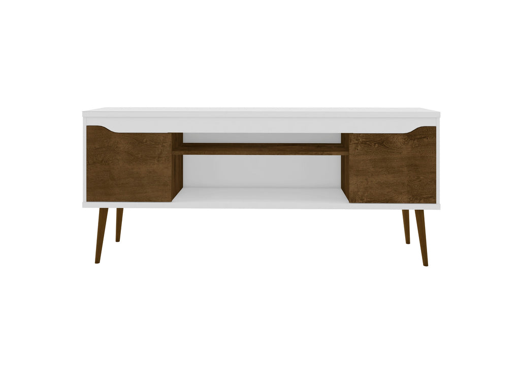 Manhattan Comfort Bradley Mid-Century Modern 63" TV Stand in Rustic Brown and White - 228BMC69