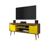 Manhattan Comfort Bradley Mid-Century Modern 63" TV Stand in Rustic Brown and Yellow