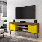 Manhattan Comfort Bradley Mid-Century Modern 63" TV Stand in Rustic Brown and Yellow