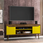 Manhattan Comfort Bradley Mid-Century Modern 63" TV Stand in Rustic Brown and Yellow