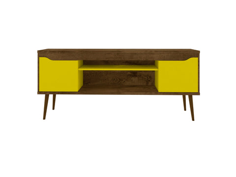 Manhattan Comfort Bradley Mid-Century Modern 63" TV Stand in Rustic Brown and Yellow