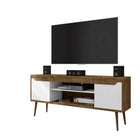 Manhattan Comfort Bradley Mid-Century Modern 63" TV Stand in Rustic Brown and White