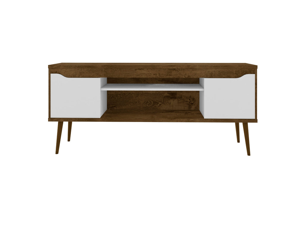Manhattan Comfort Bradley Mid-Century Modern 63" TV Stand in Rustic Brown and White - 228BMC96