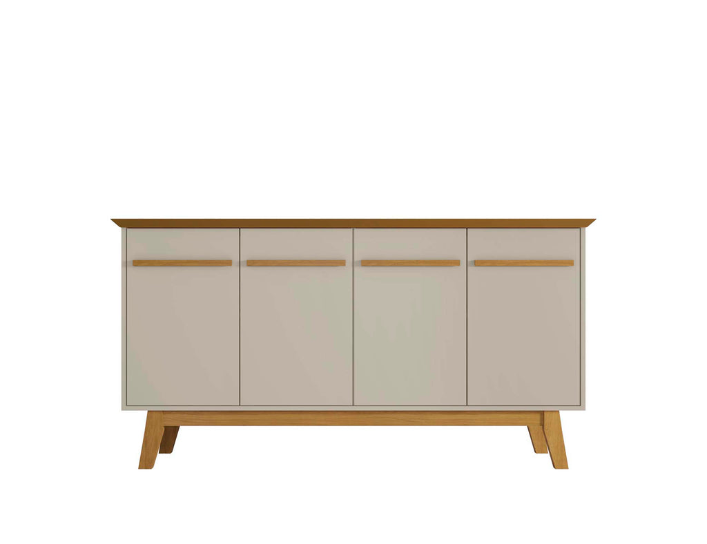 Manhattan Comfort Yonkers Mid-Century Modern 63" Sideboard in Off White and Natural