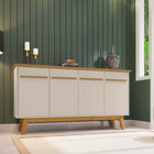 Manhattan Comfort Yonkers Mid-Century Modern 63" Sideboard in Off White and Natural