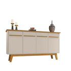 Manhattan Comfort Yonkers Mid-Century Modern 63" Sideboard in Off White and Natural
