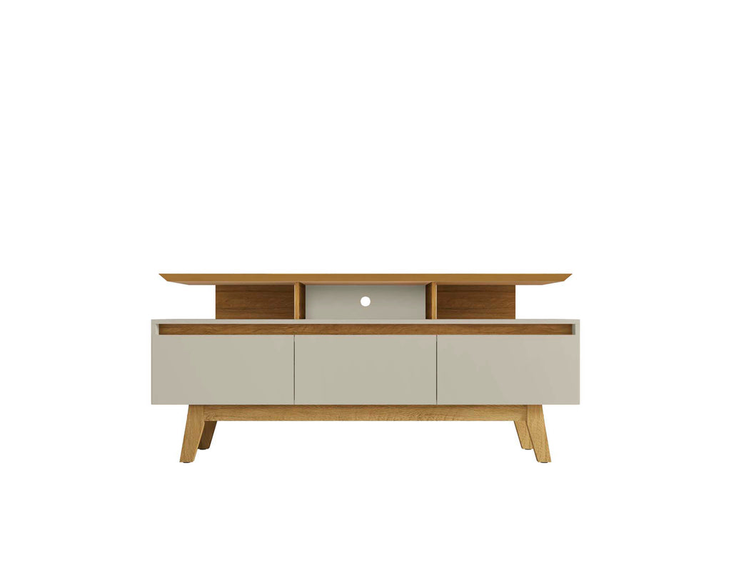Manhattan Comfort Yonkers Mid-Century Modern 63" TV Stand in Off White and Natural