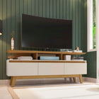 Manhattan Comfort Yonkers Mid-Century Modern 63" TV Stand in Off White and Natural
