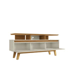 Manhattan Comfort Yonkers Mid-Century Modern 63" TV Stand in Off White and Natural