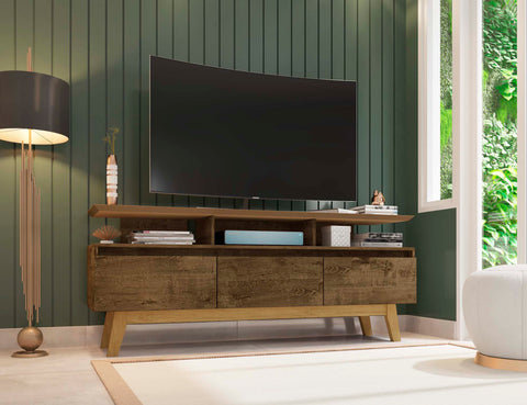 Manhattan Comfort Yonkers Mid-Century Modern 63" TV Stand in Rustic Brown
