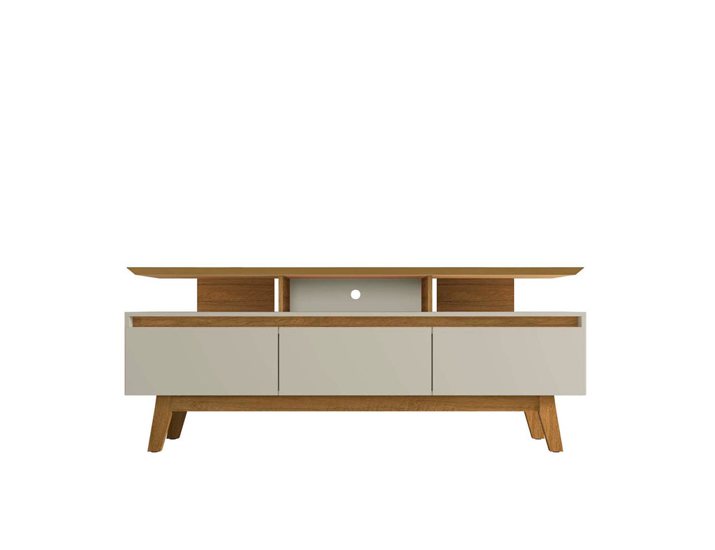 Manhattan Comfort Yonkers Mid-Century Modern 71" TV Stand in Off White and Natural