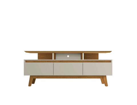 Manhattan Comfort Yonkers Mid-Century Modern 71" TV Stand in Off White and Natural