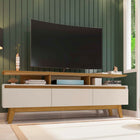 Manhattan Comfort Yonkers Mid-Century Modern 71" TV Stand in Off White and Natural