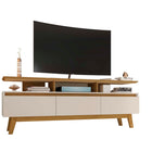 Manhattan Comfort Yonkers Mid-Century Modern 71" TV Stand in Off White and Natural