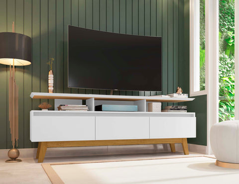Manhattan Comfort Yonkers Mid-Century Modern 71" TV Stand in White