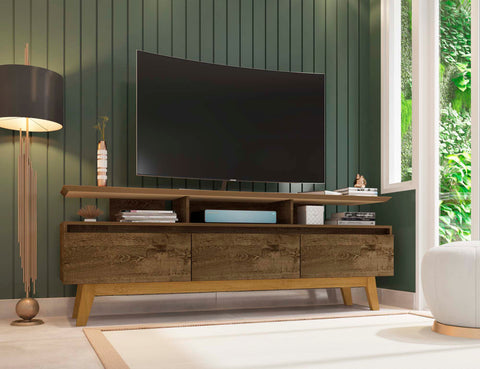 Manhattan Comfort Yonkers Mid-Century Modern 71" TV Stand in Rustic Brown
