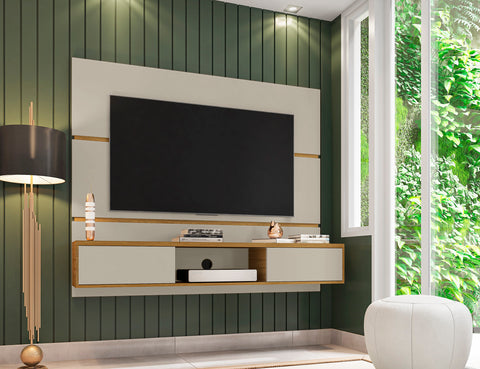 Manhattan Comfort Vernon Mid-Century Modern 63" TV Panel in Off White and Natural