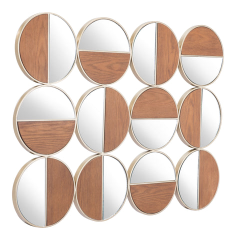 Zuo Cycle Round Mirror Gold & Walnut