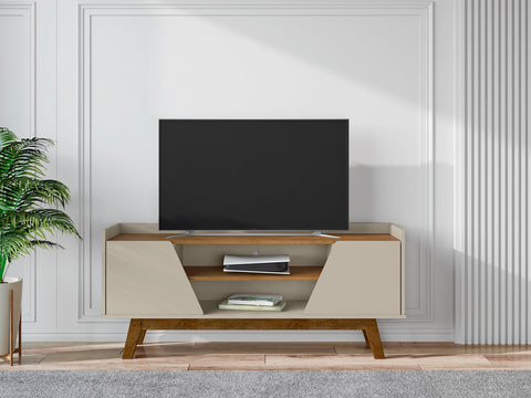 Manhattan Comfort Marcus Mid-Century Modern 53" TV Stand in Greige and Brown