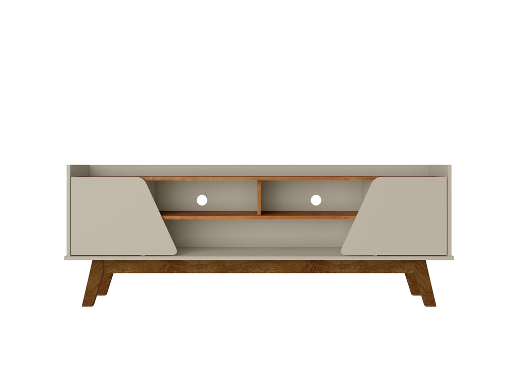 Manhattan Comfort Marcus Mid-Century Modern 63" TV Stand in Off White and Brown