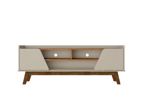 Manhattan Comfort Marcus Mid-Century Modern 63" TV Stand in Off White and Brown