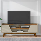 Manhattan Comfort Marcus Mid-Century Modern 63" TV Stand in Off White and Brown