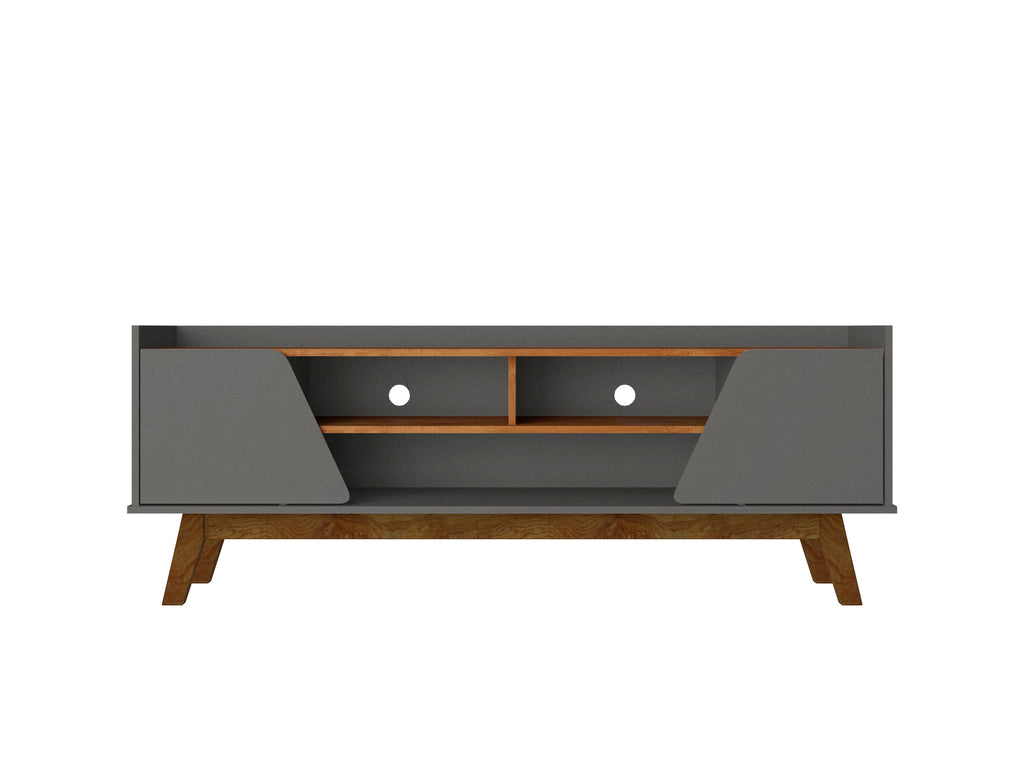 Manhattan Comfort Marcus Mid-Century Modern 63" TV Stand in Dark Sage Gray and Brown