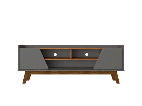 Manhattan Comfort Marcus Mid-Century Modern 63" TV Stand in Dark Sage Gray and Brown