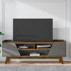 Manhattan Comfort Marcus Mid-Century Modern 63" TV Stand in Dark Sage Gray and Brown