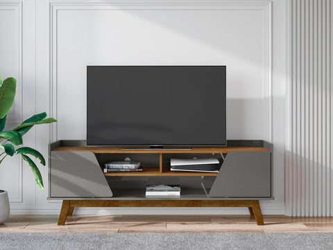 Manhattan Comfort Marcus Mid-Century Modern 63" TV Stand in Dark Sage Gray and Brown