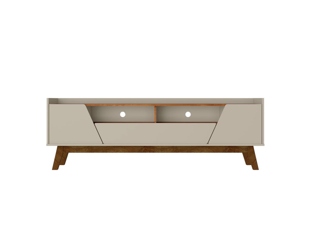 Manhattan Comfort Marcus Mid-Century Modern 71" TV Stand in Greige and Brown