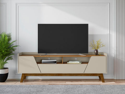 Manhattan Comfort Marcus Mid-Century Modern 71" TV Stand in Greige and Brown