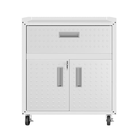 Manhattan Comfort Fortress Modern 30" Rolling Garage Cabinet in White